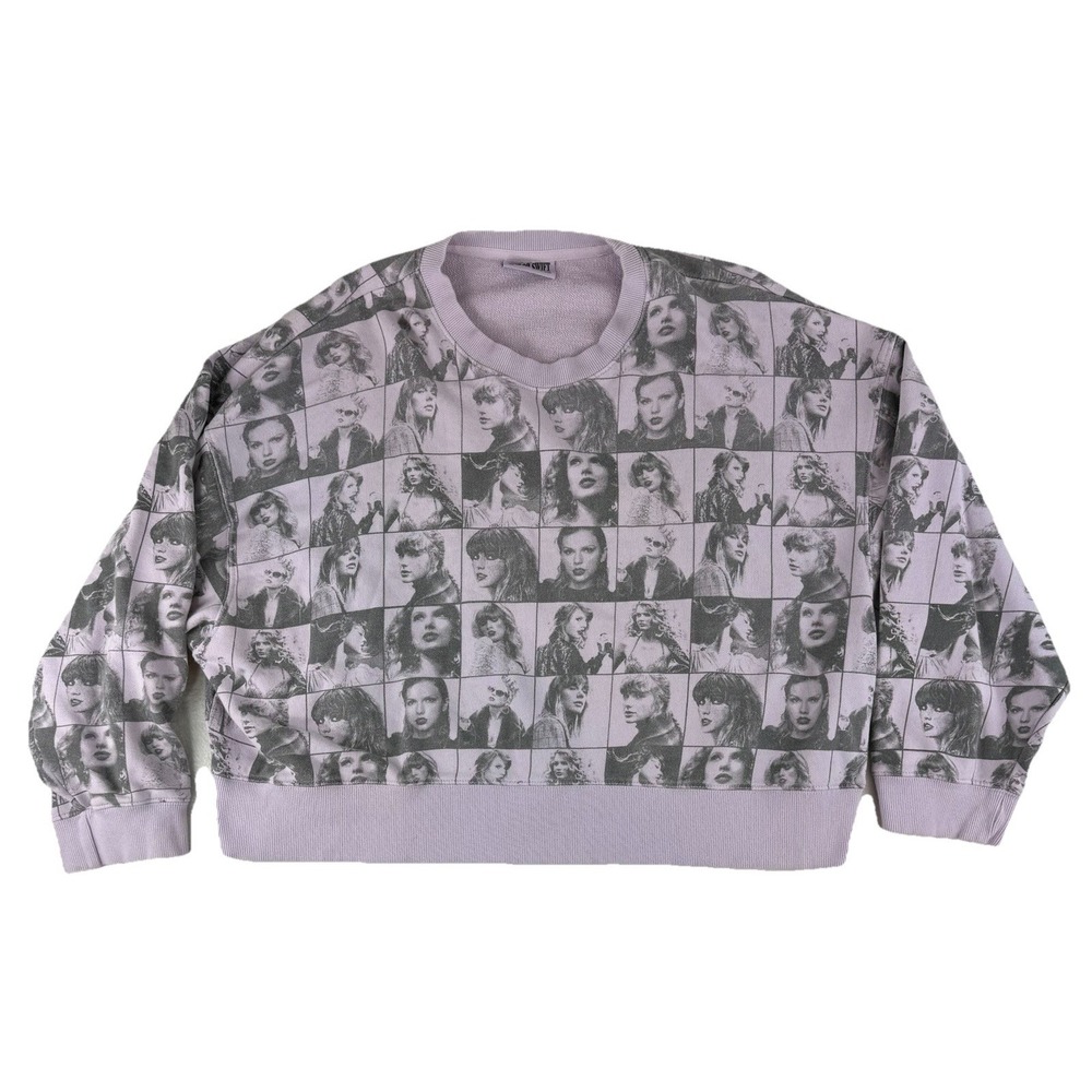 Taylor Swift The Eras Tour All Over Print Cropped Sweatshirt Large Lavender